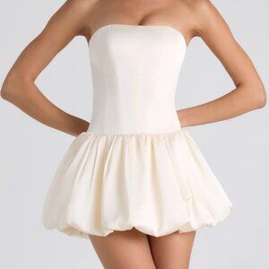 Oh Polly Fabiola Lace Up Bubble Hem Dress - Ivory